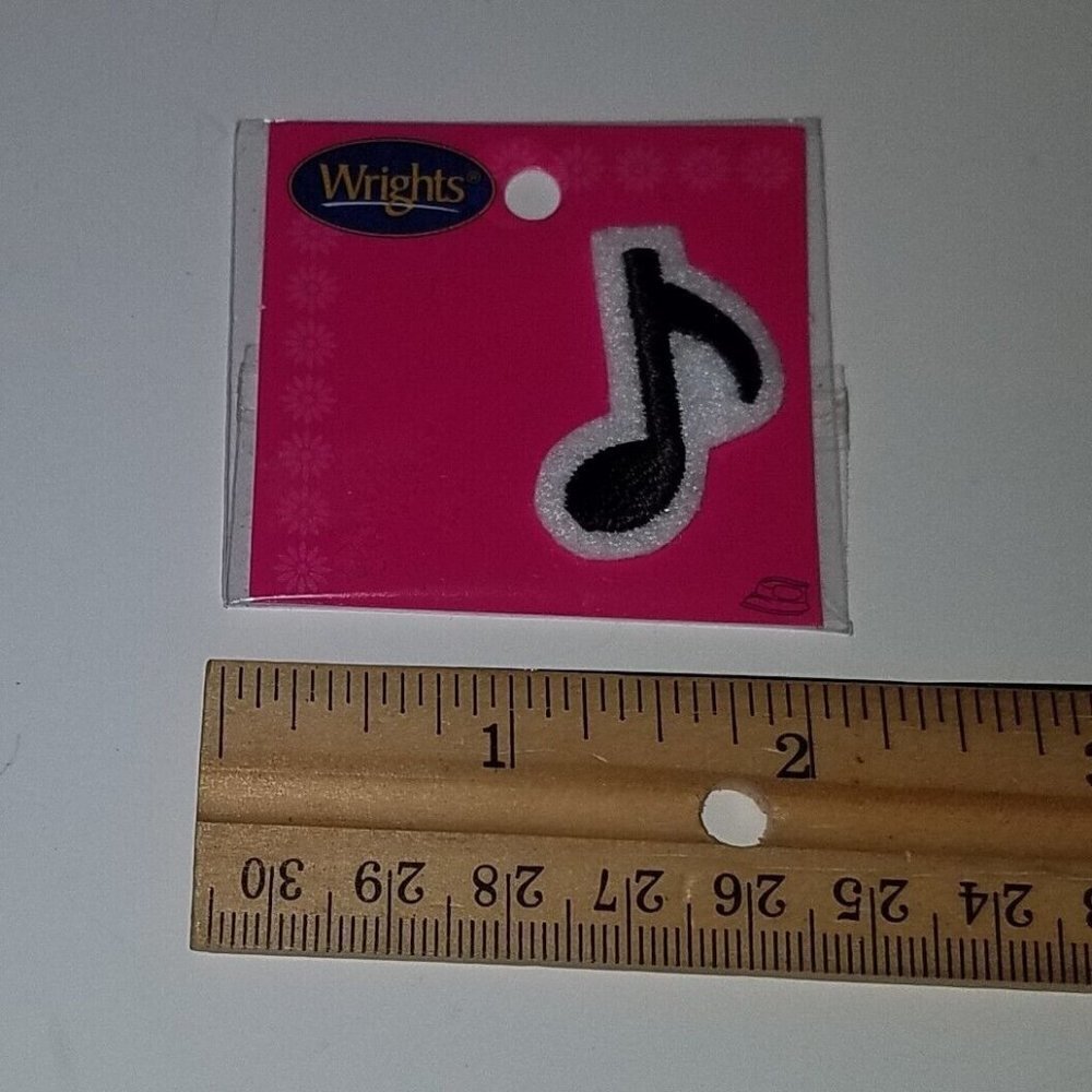 NEW Wrights Music Note Iron-On Patch Small 1.25" Eighth Note Black White